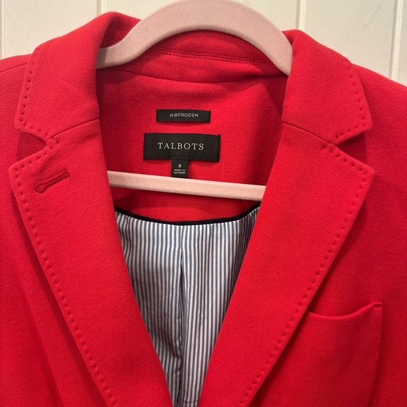 Talbots Aberdeen Pique Knit Women's Red Blazer 8 Pin Stripe Lining - Picture 4 of 7